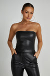 Pamela Faux Leather Strapless Crop Top - Black