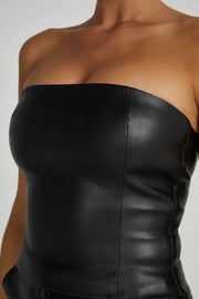 Pamela Faux Leather Strapless Crop Top - Black