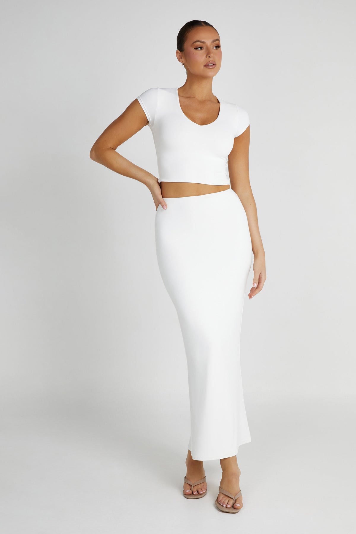 Olympia Recycled Nylon Fishtail Maxi Skirt - White #3