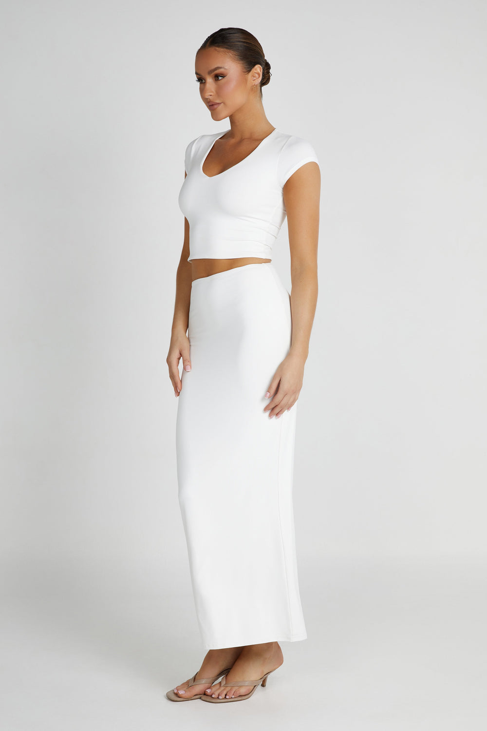 Olympia Recycled Nylon Fishtail Maxi Skirt - White