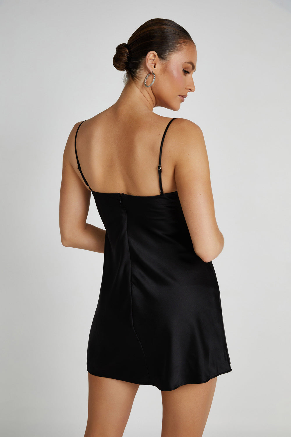 Zahli Top Stitch Satin Mini Dress - Black