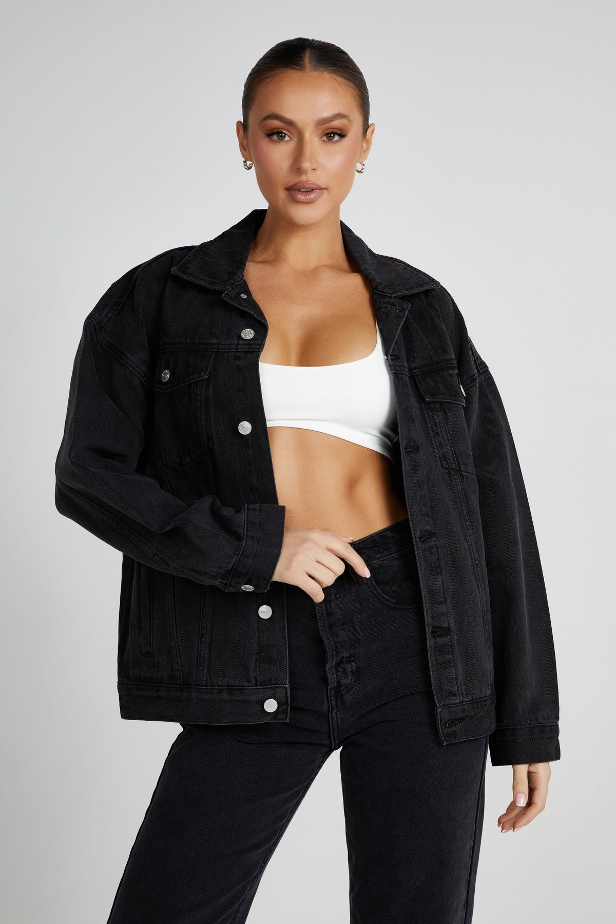 Sion Oversized Denim Jacket - Washed Black #3