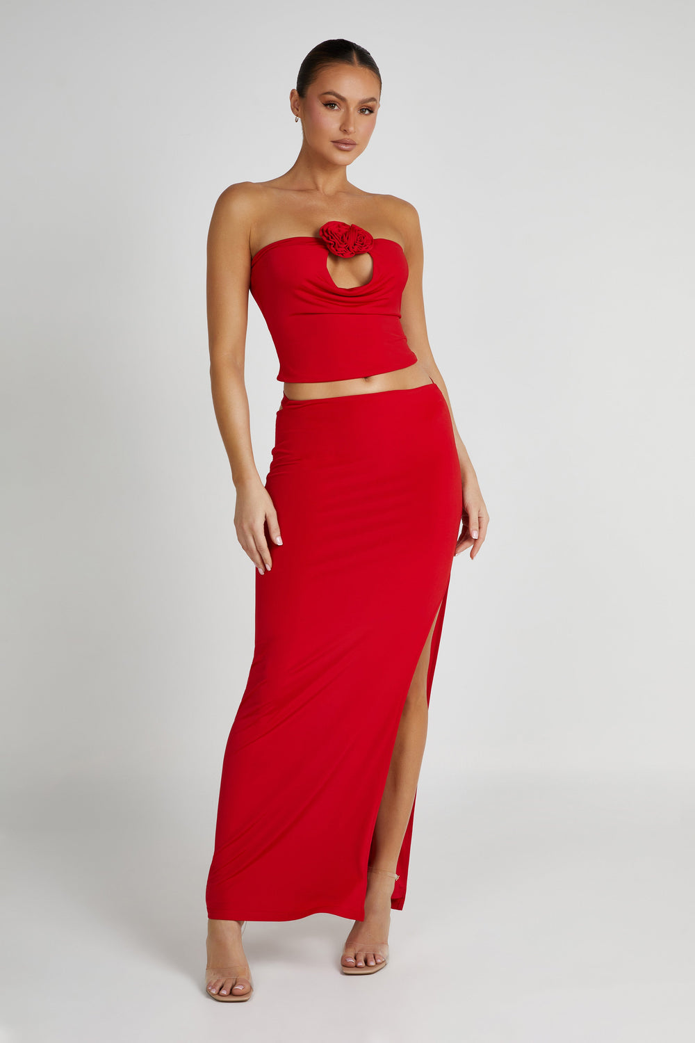 Megan Strapless Rose Top - Red