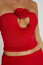 Megan Strapless Rose Top - Red