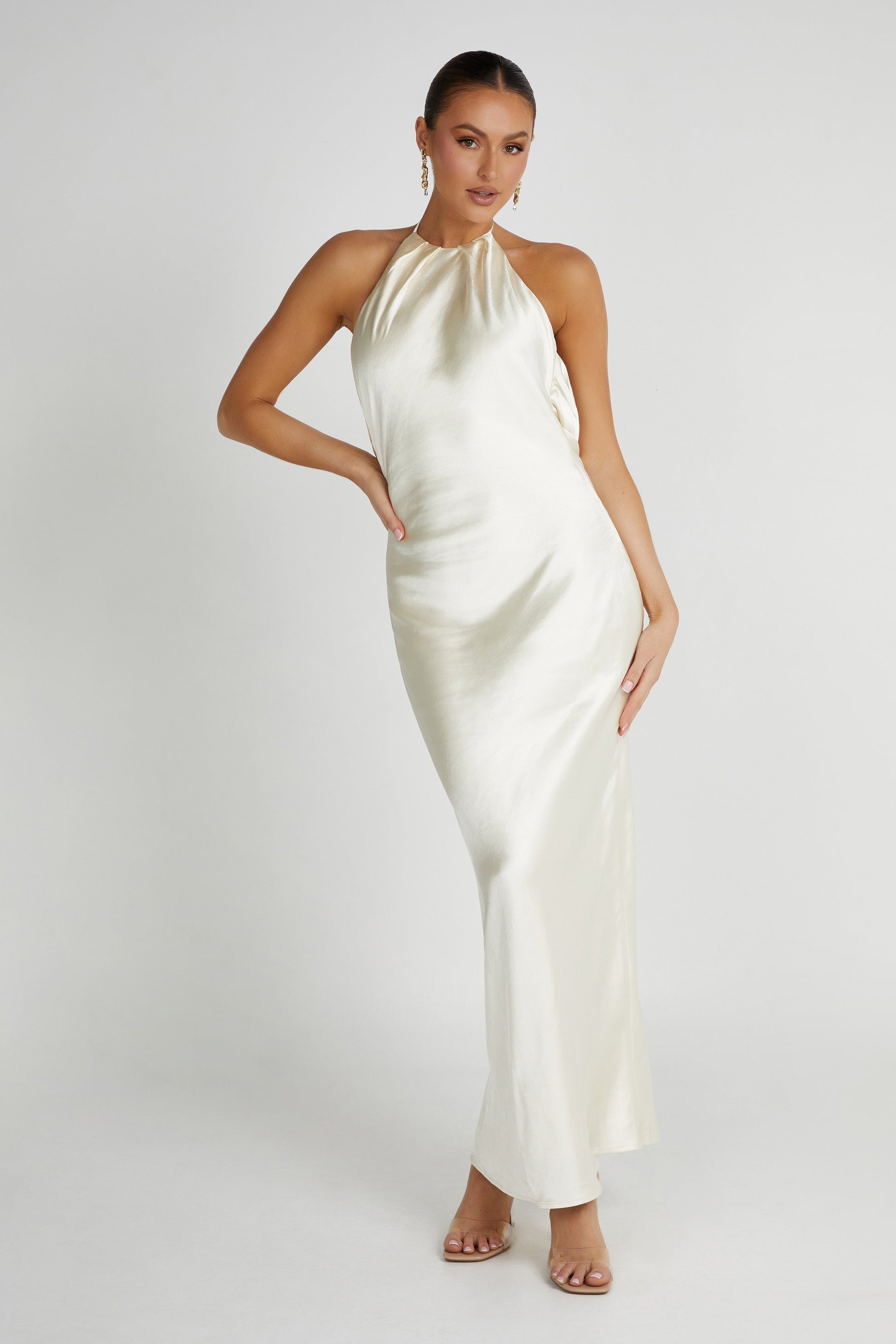 Sammy Satin Halter Maxi Dress - Ivory #2