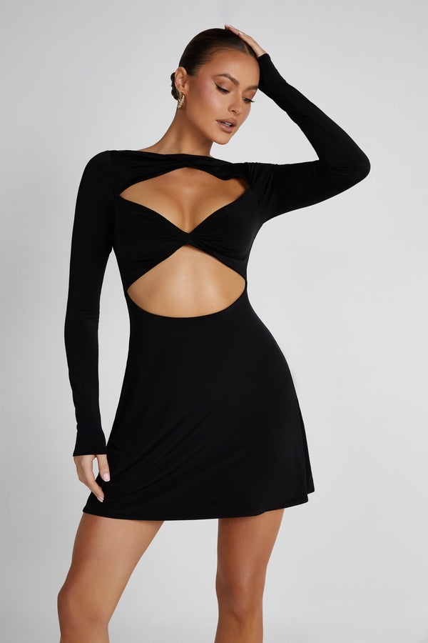 Eleanor Twist Front Mini Dress - Black