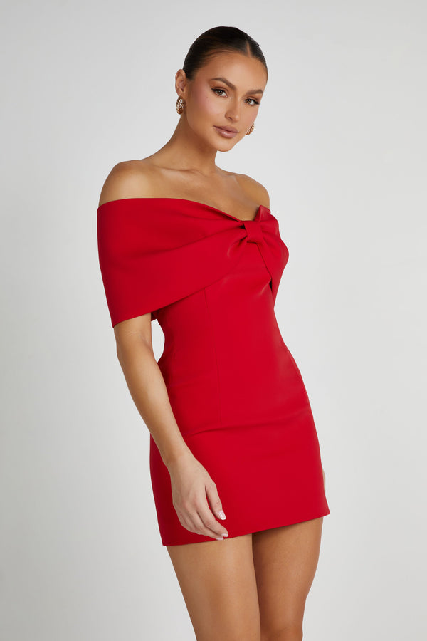 Gwyneth Off Shoulder Bow Mini Dress - Red
