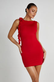 Bronte Backless Rose Mini Dress - Red