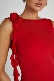 Bronte Backless Rose Mini Dress - Red