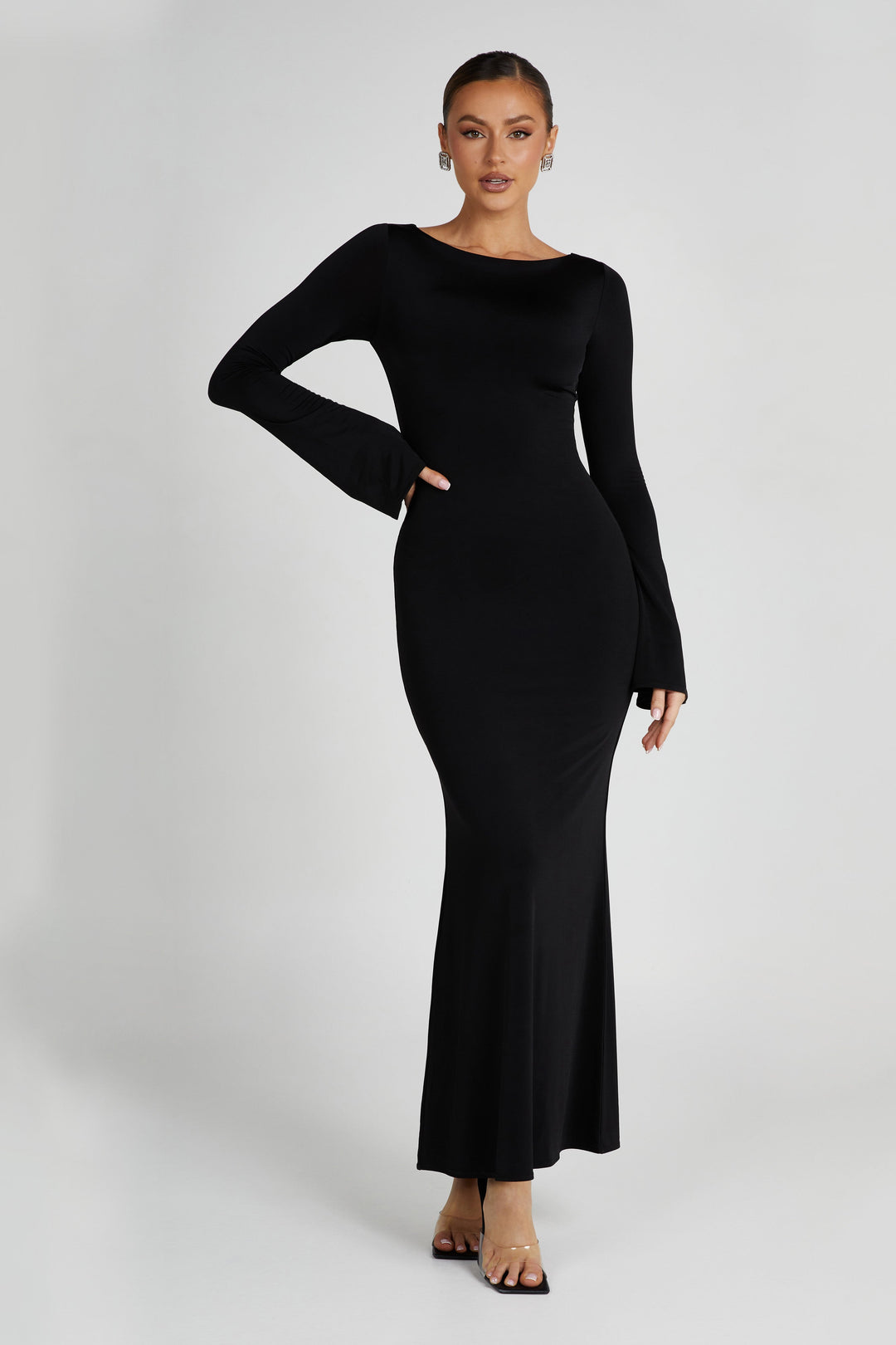 Tarna Slinky Fishtail Maxi Dress - Black - MESHKI