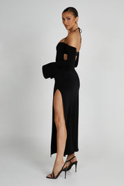 Tia Slinky Off Shoulder Maxi Dress - Black