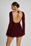 Zahra Long Sleeve Open Back Mini Knit Dress - Berry