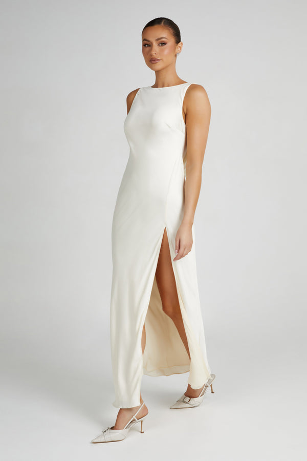 Gemima Satin Maxi Dress With Split - Ivory