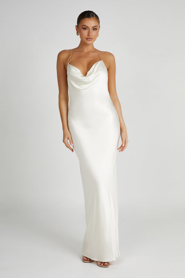 Shop Formal Dress - Melissa  Satin Cowl Front Maxi Dress - Ivory fifth image