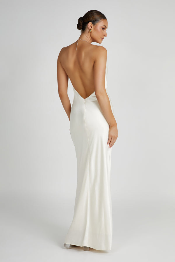 Shop Formal Dress - Melissa  Satin Cowl Front Maxi Dress - Ivory sixth image