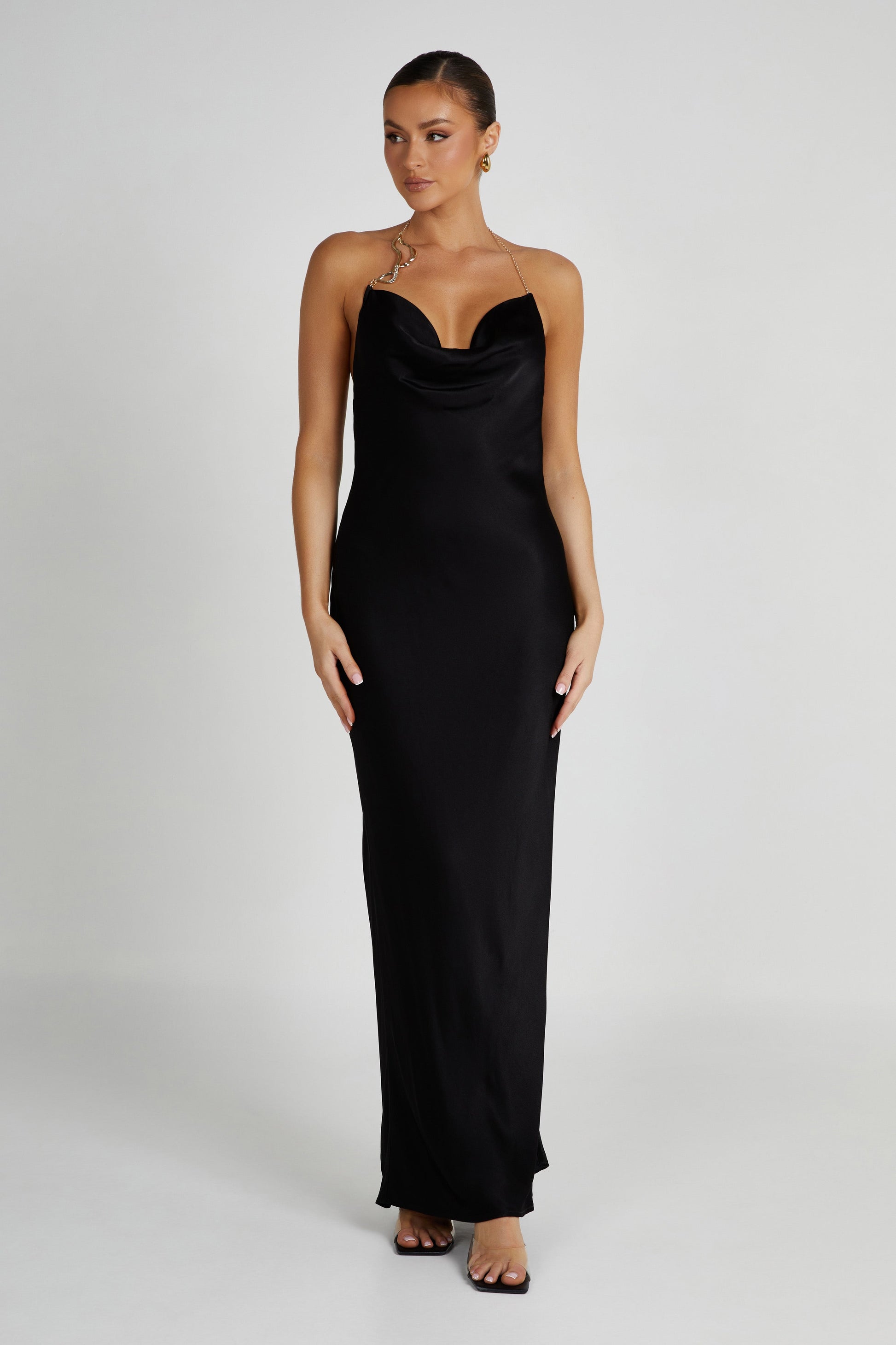 Melissa Satin Cowl Front Maxi Dress - Black #7