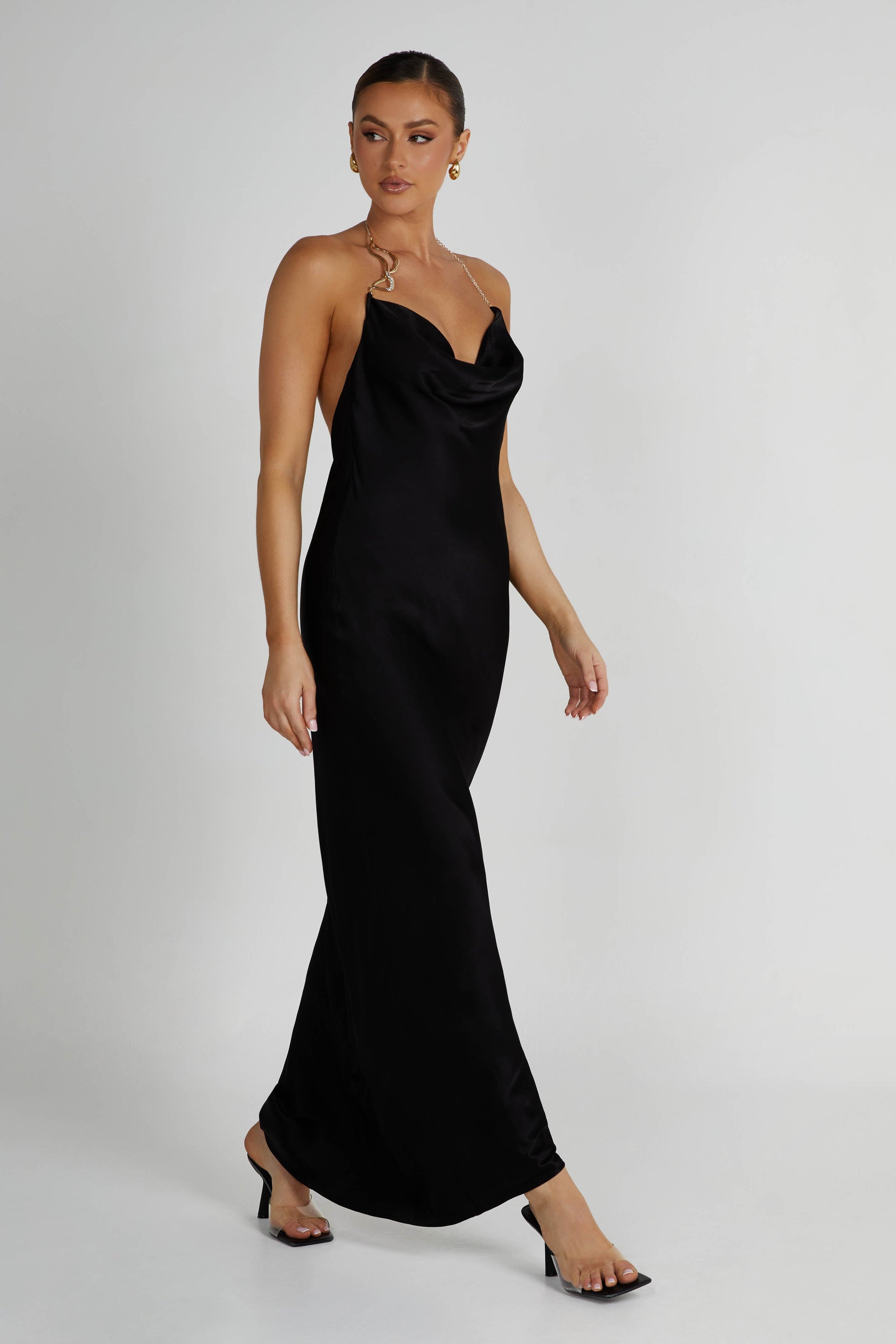 Melissa Satin Cowl Front Maxi Dress - Black #10