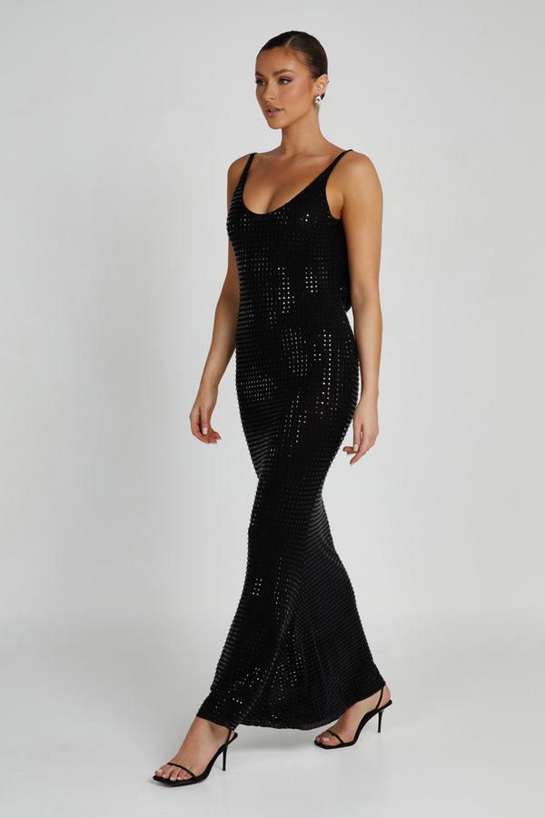 Pam Square Diamante Maxi Dress - Black