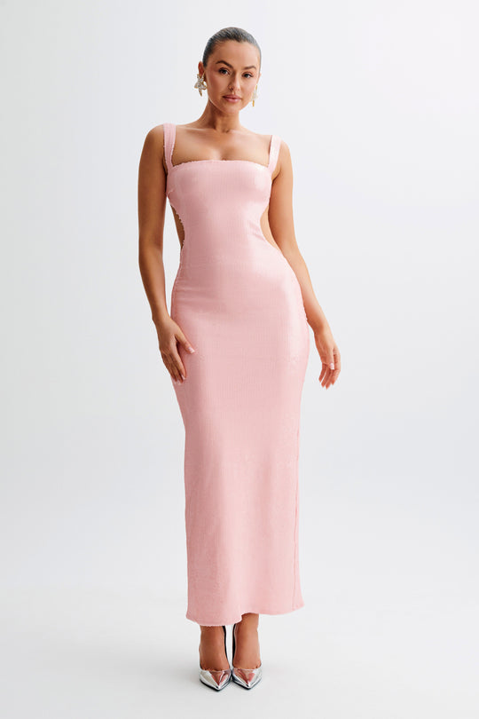 Adoria  Sequin Cut Out Maxi Dress - Pale Pink - View 1 | Shop Formal Dress
