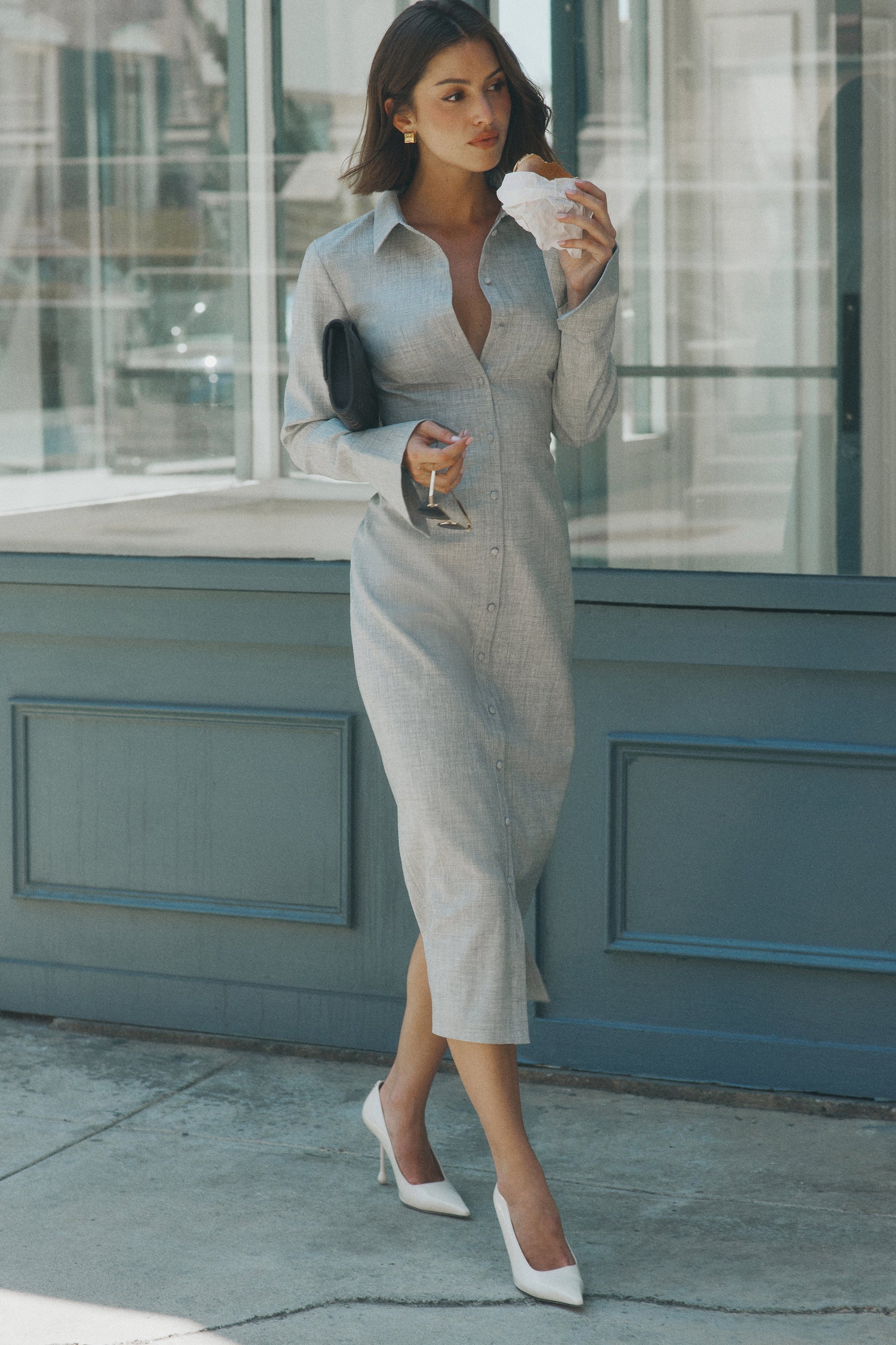 midi gray dress Luma Grey Midi Dress