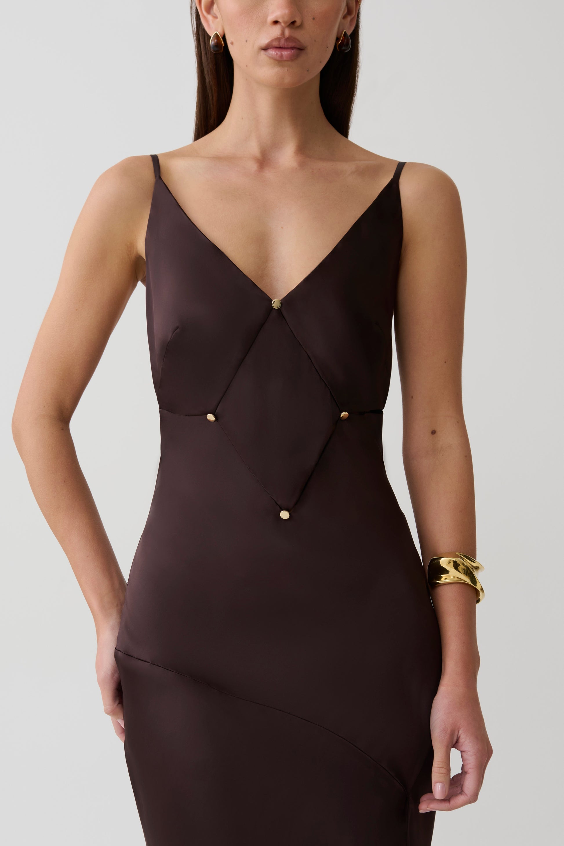 Maddison V Neck Satin Maxi Dress - Dark Chocolate #6
