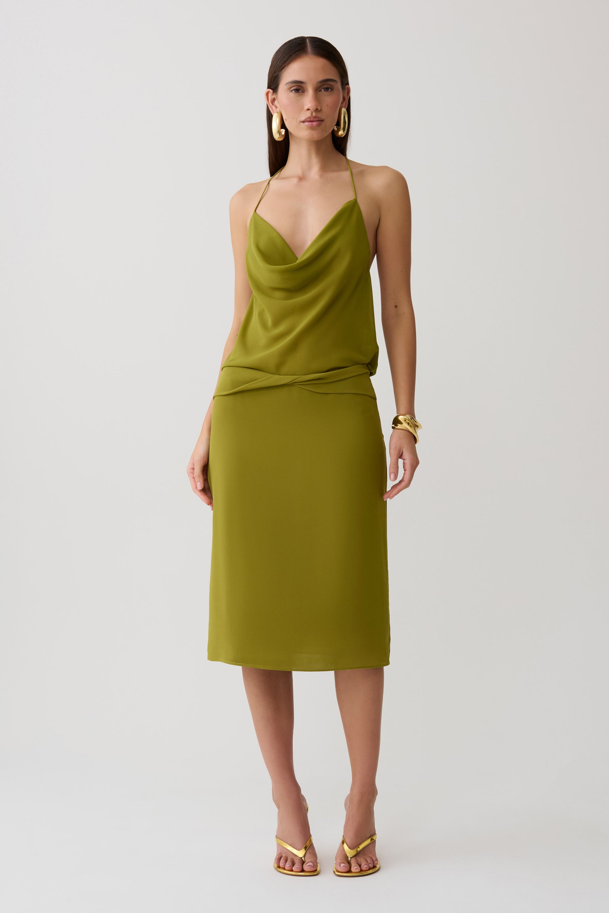 Amelia Low Back Chiffon Top - Green #6