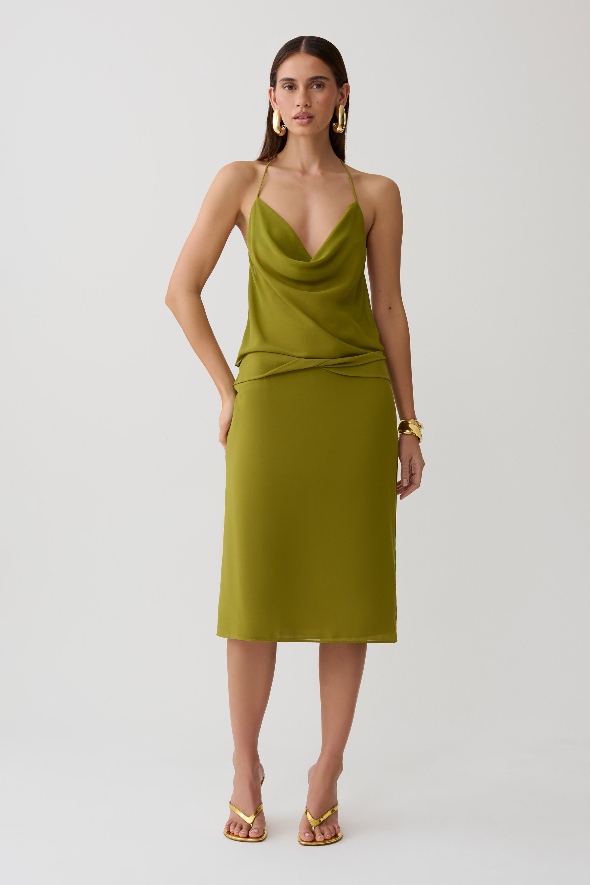 Amelia Chiffon Midi Skirt - Green #6