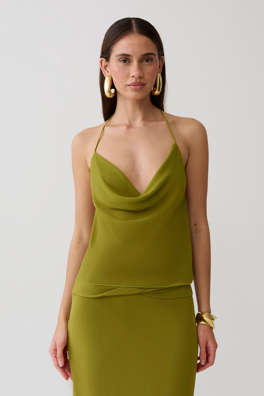 Amelia Low Back Chiffon Top - Green