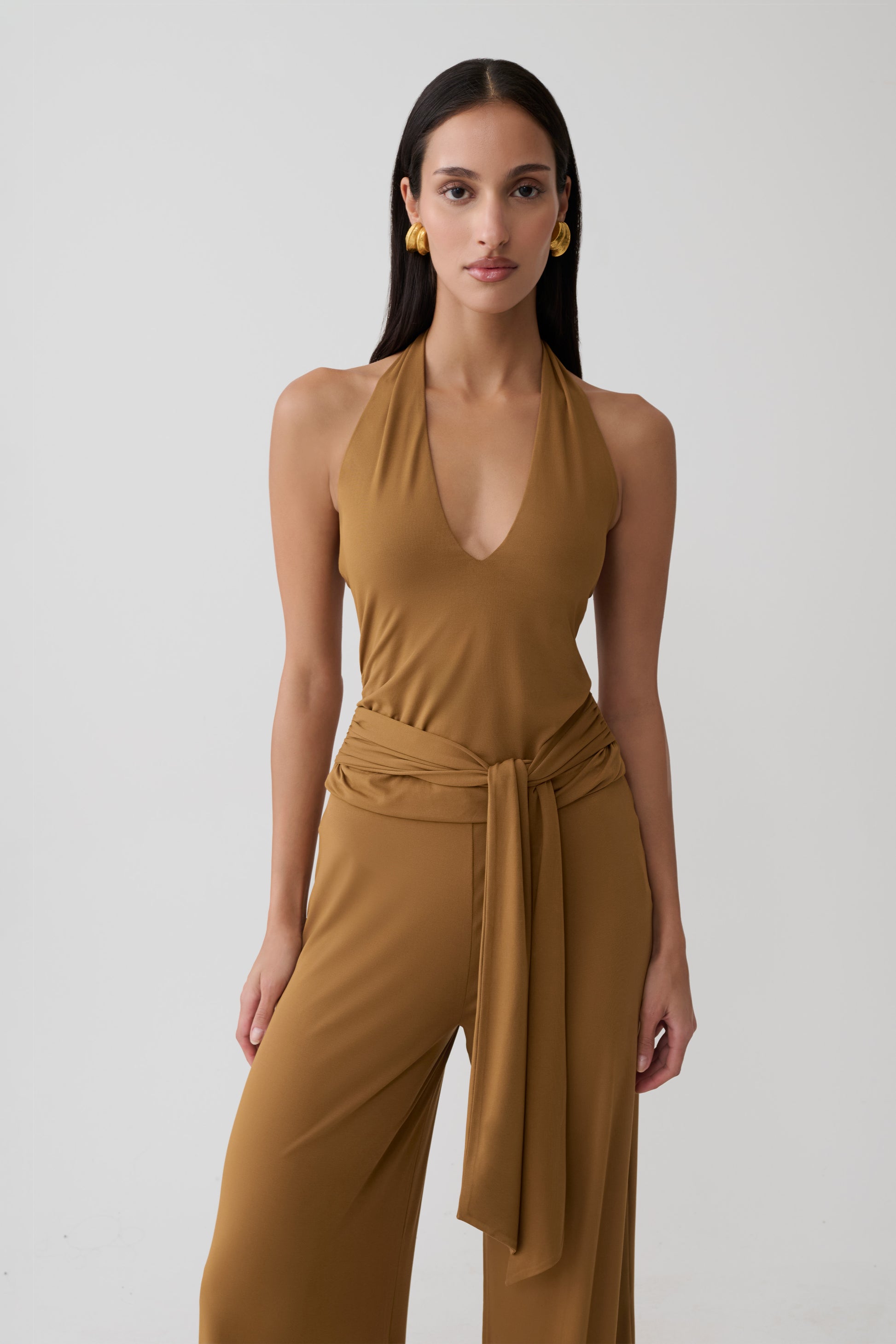 Daine Peached Jersey Halter Top - Caramel
