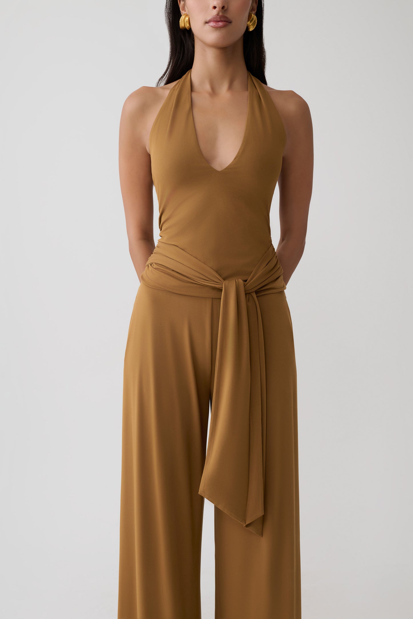 Daine Peached Jersey Halter Top - Caramel