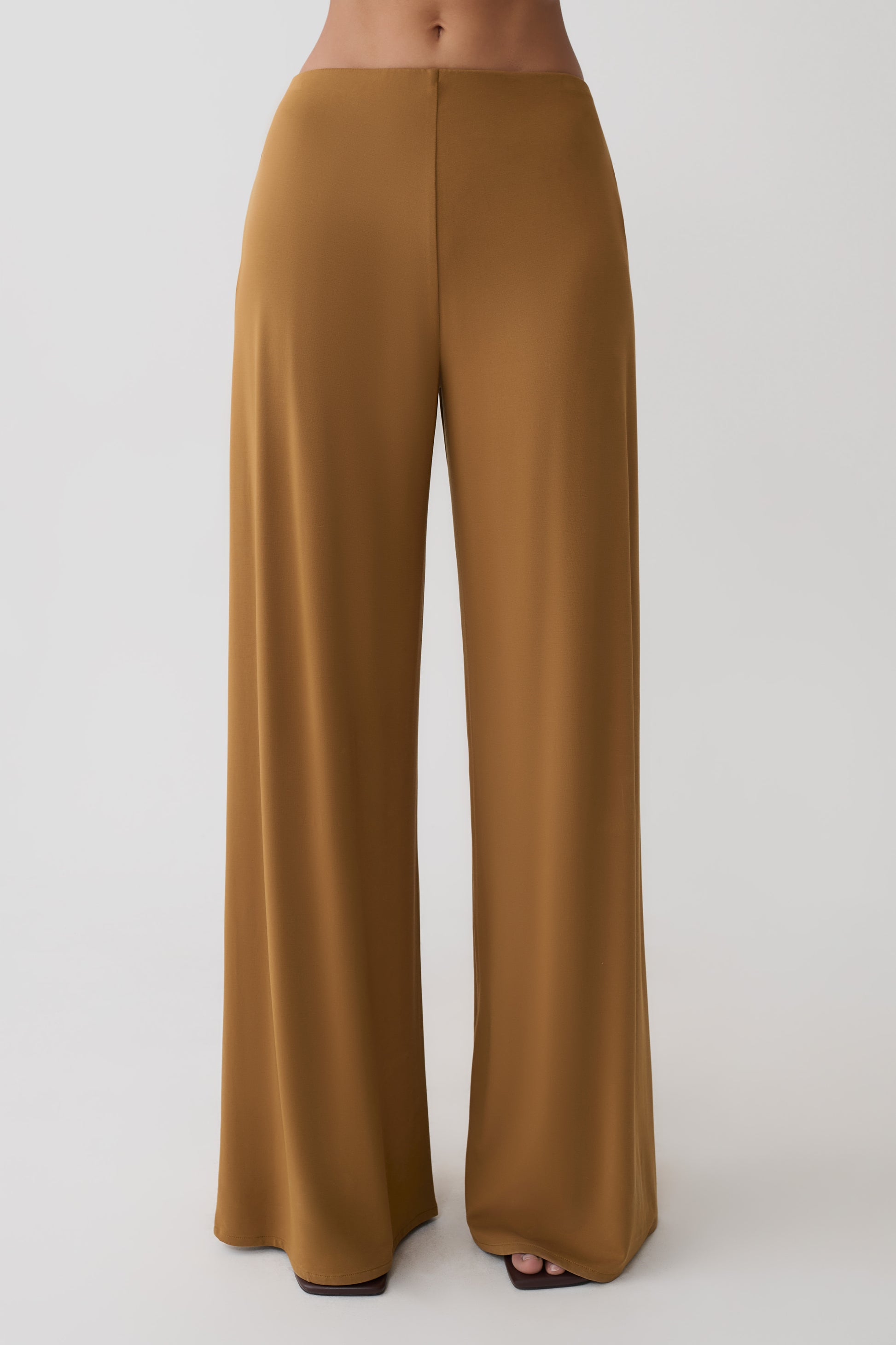 Krysh Wide Leg Peached Jersey Pants - Caramel #9