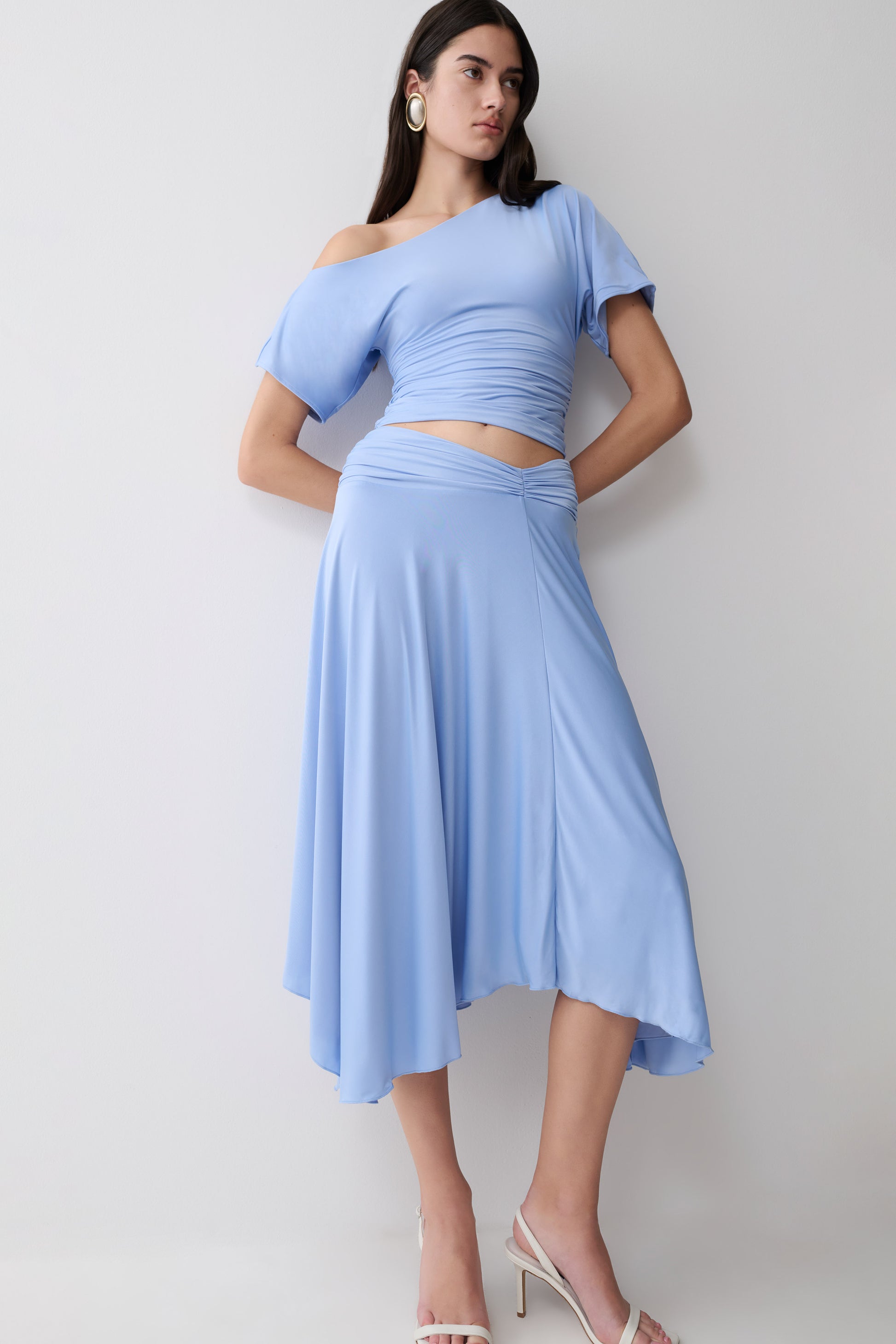 Luu Off Shoulder Slinky Top - Sea Blue #9