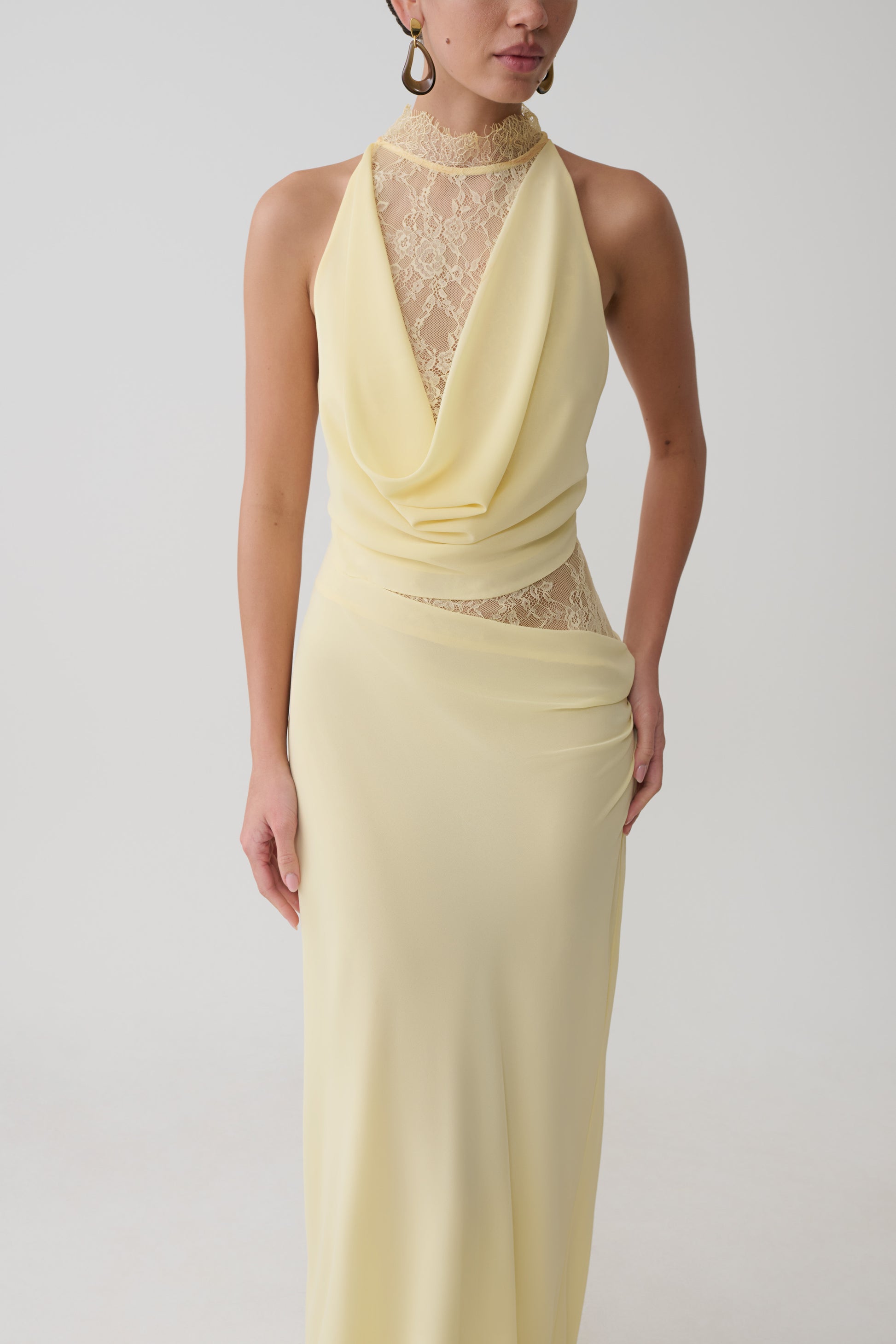 Arra Chiffon And Lace Halter Maxi Dress - Lemon #7