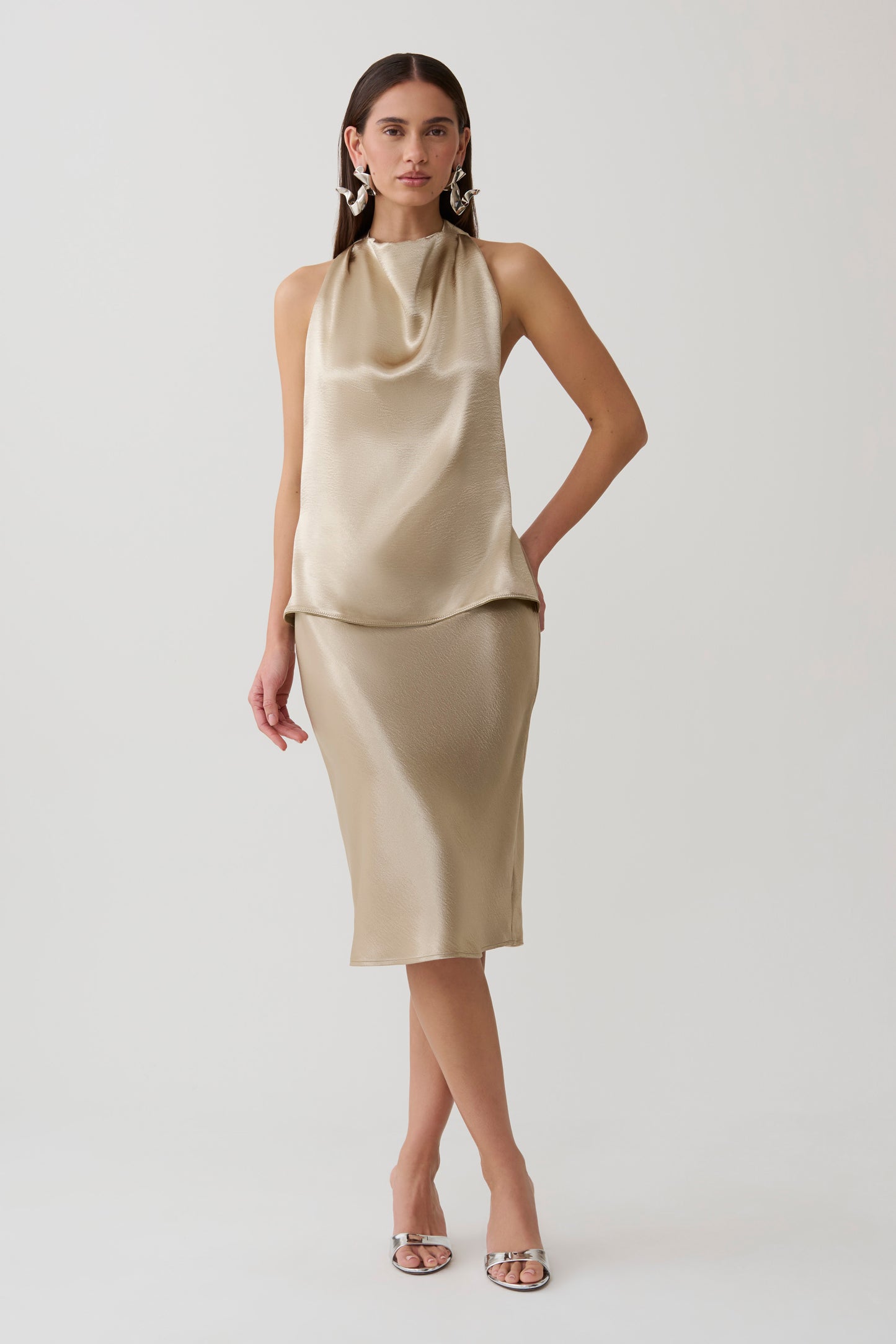 Cleo Satin Midi Skirt - Gold