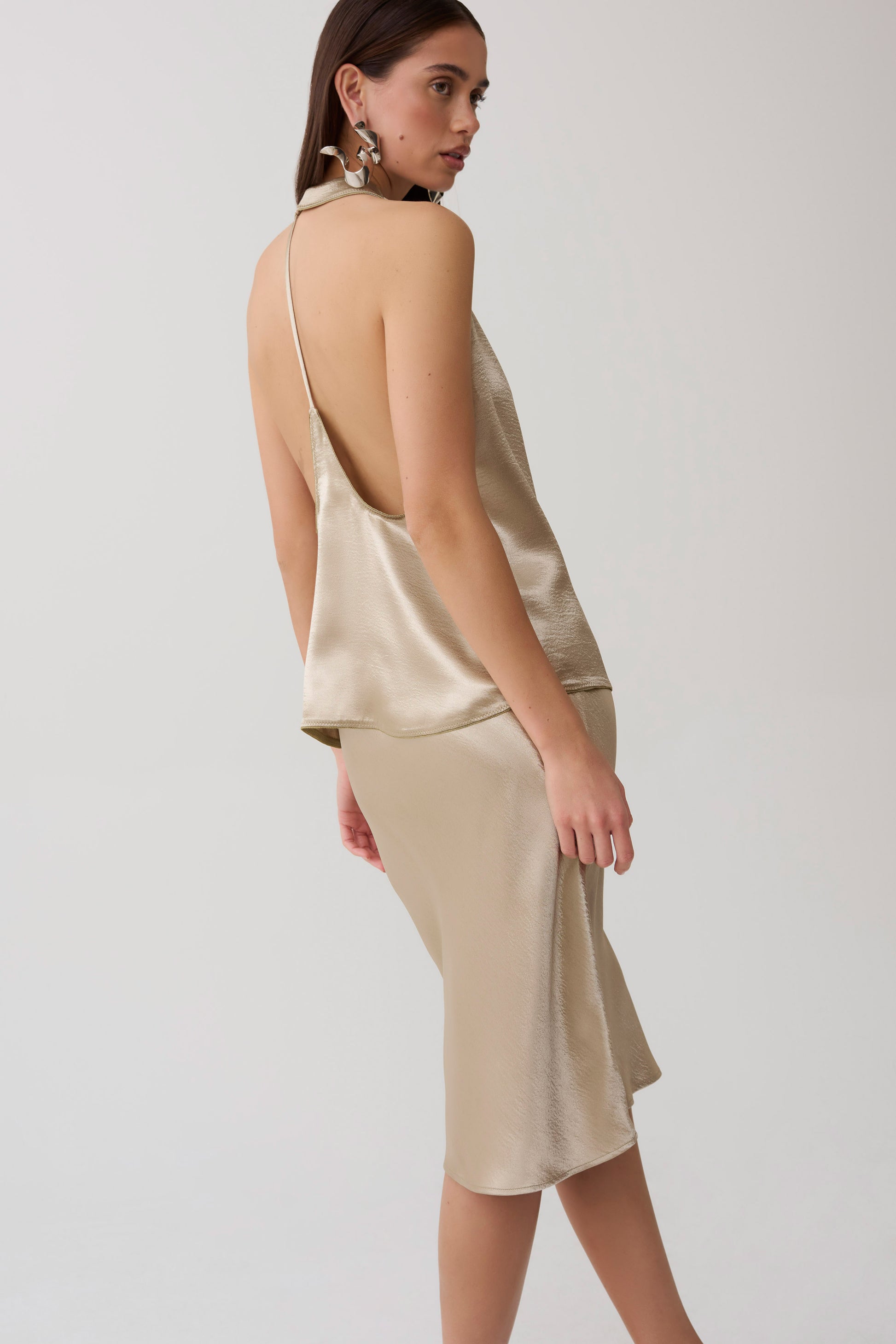 Cleo Satin Midi Skirt - Gold #3