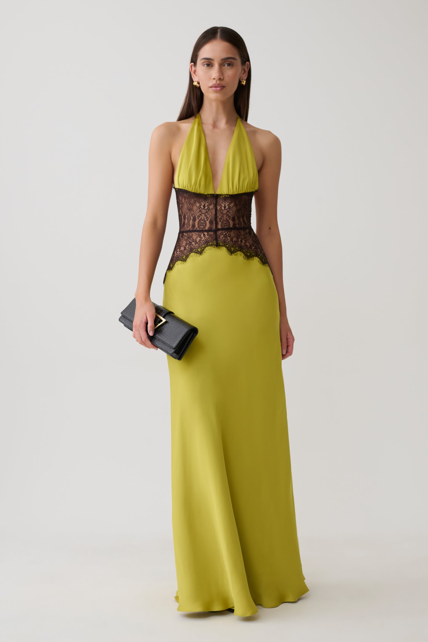 Dinah Lace And Satin Maxi Dress - Chartreuse