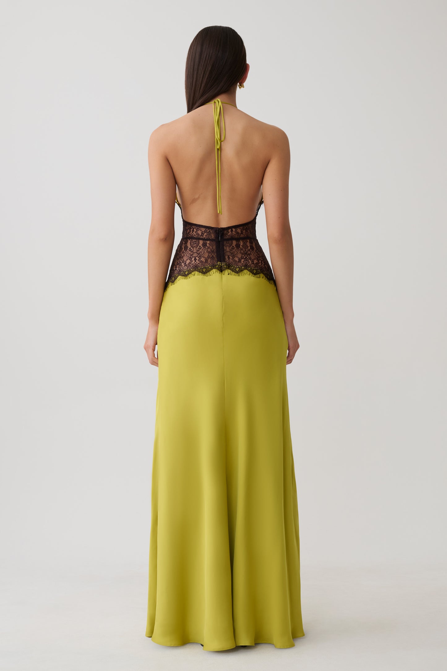 Dinah Lace And Satin Maxi Dress - Chartreuse