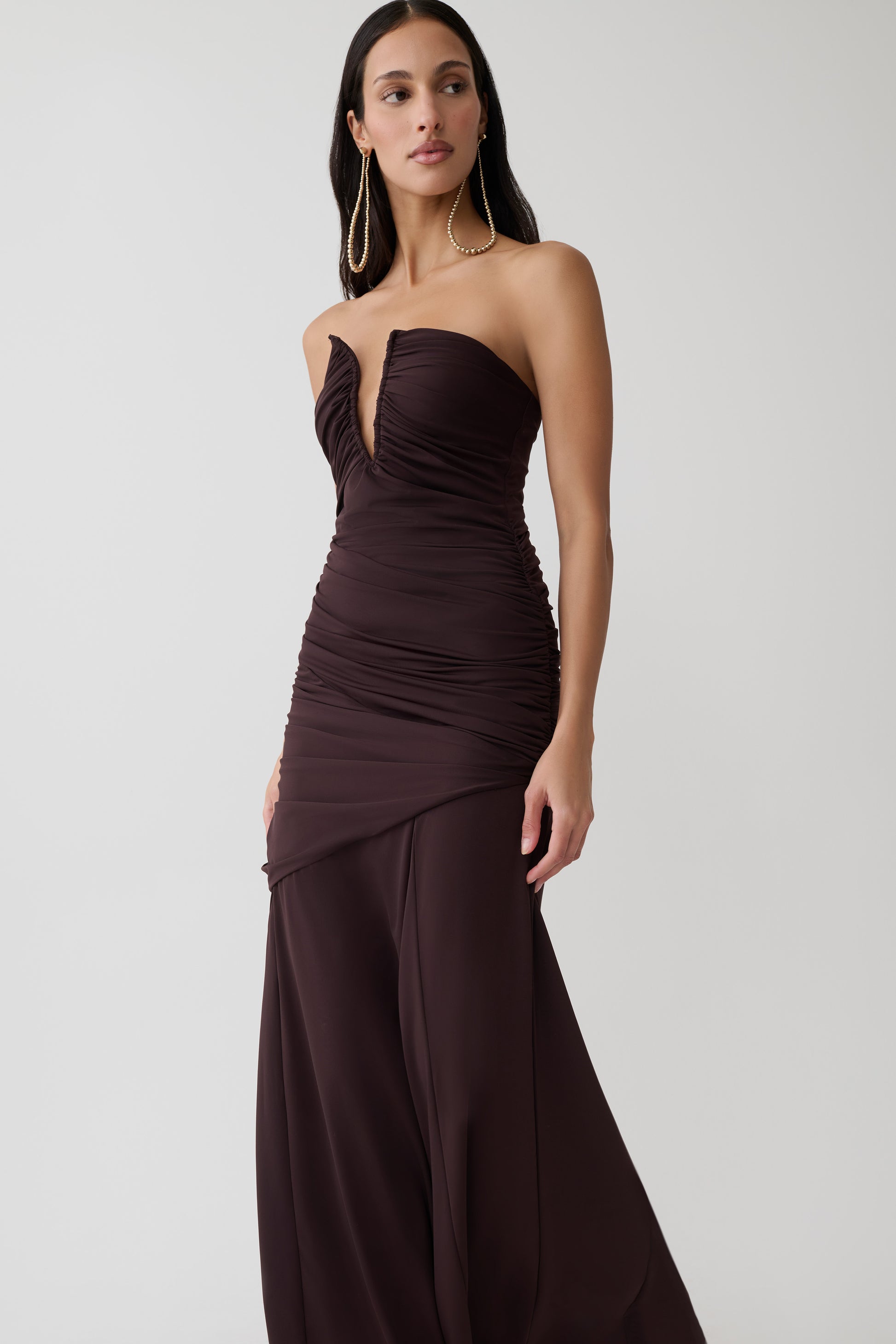Kaiydo Gathered Centre Wire Maxi Dress - Chocolate #3