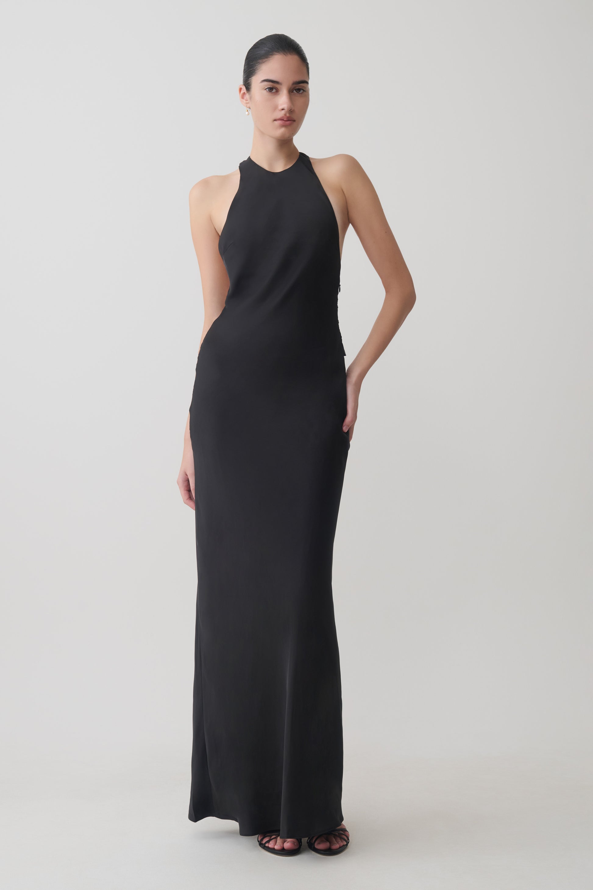 Rinna Satin Halter Maxi Dress - Black #7