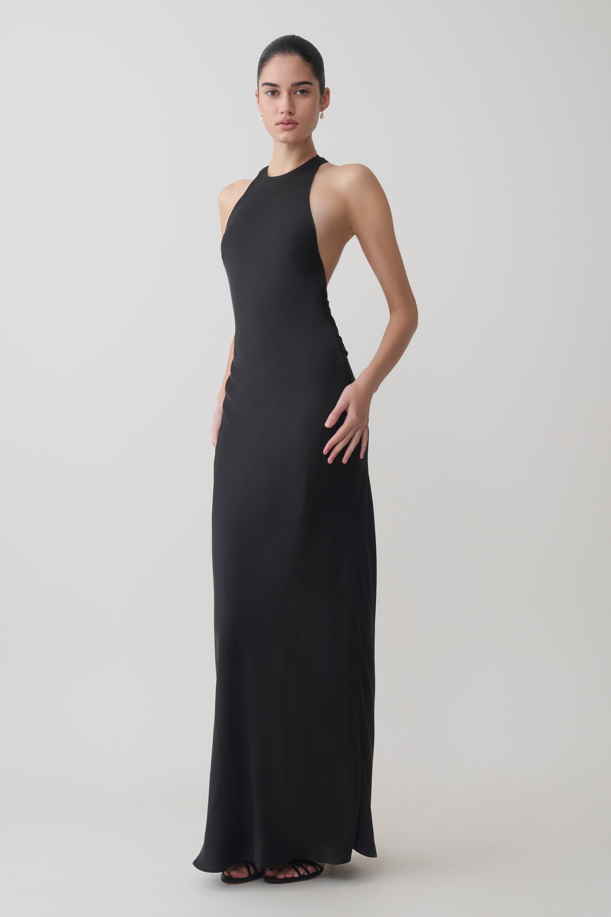 Rinna Satin Halter Maxi Dress - Black #5