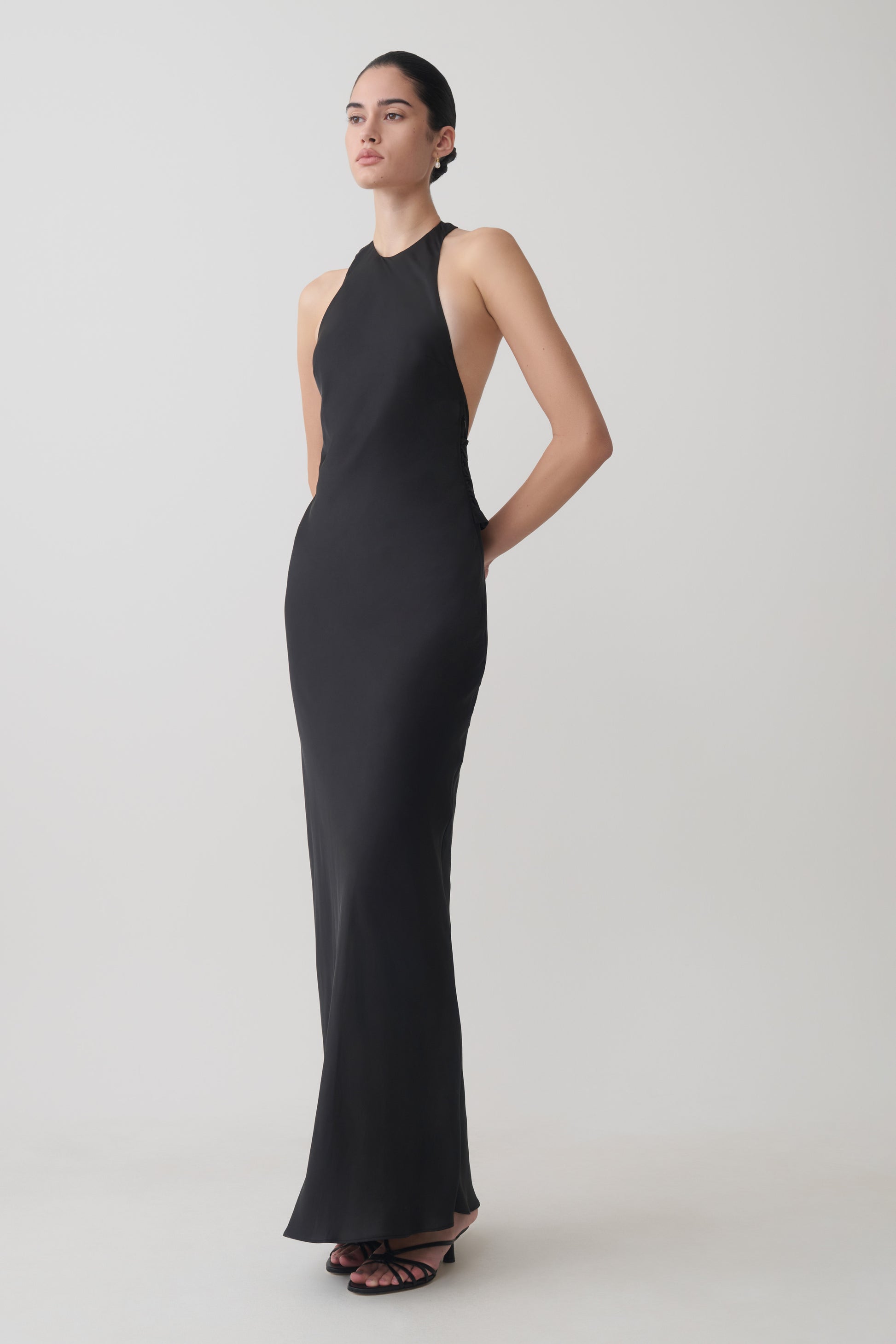 Rinna Satin Halter Maxi Dress - Black #6