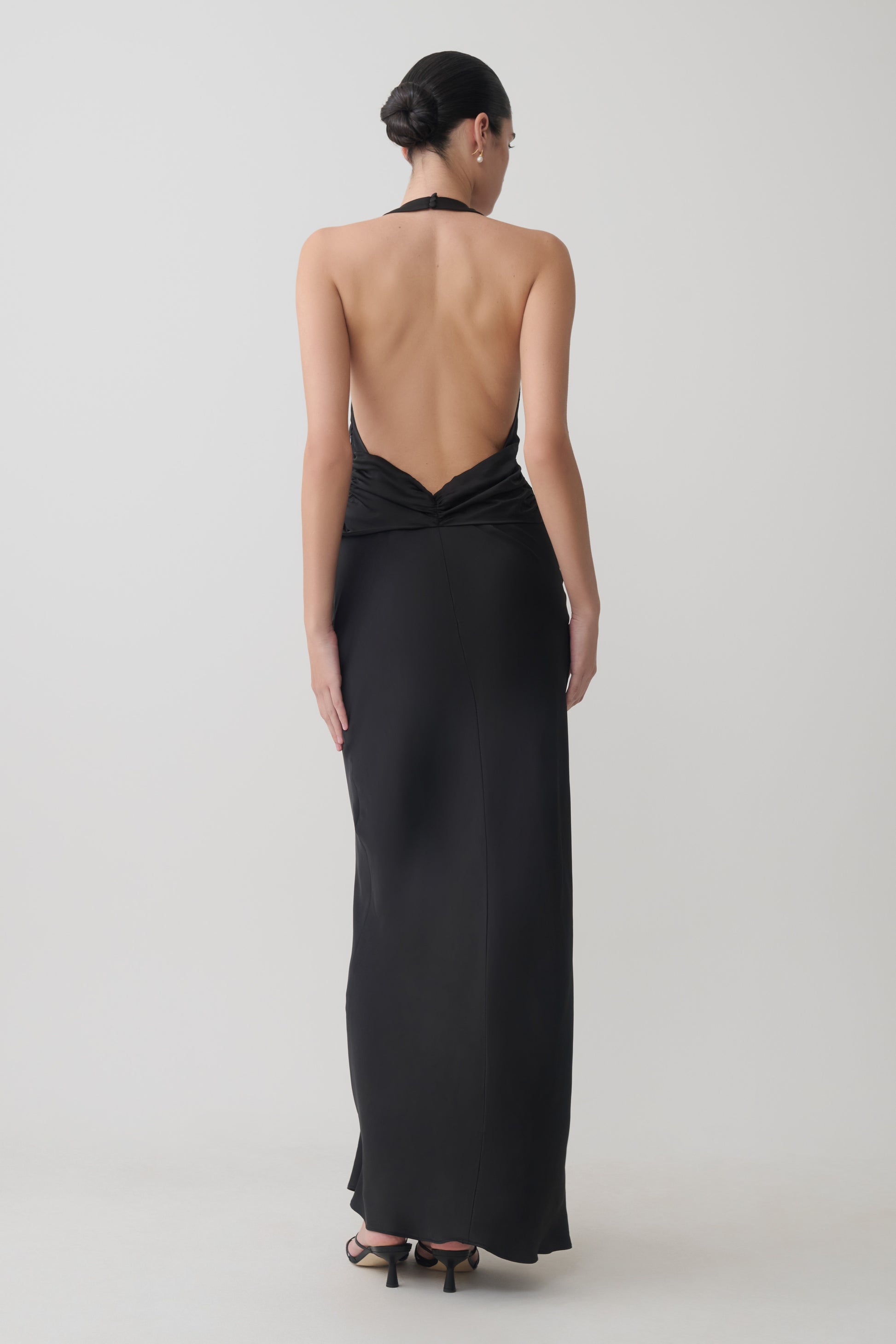Rinna Satin Halter Maxi Dress - Black #2