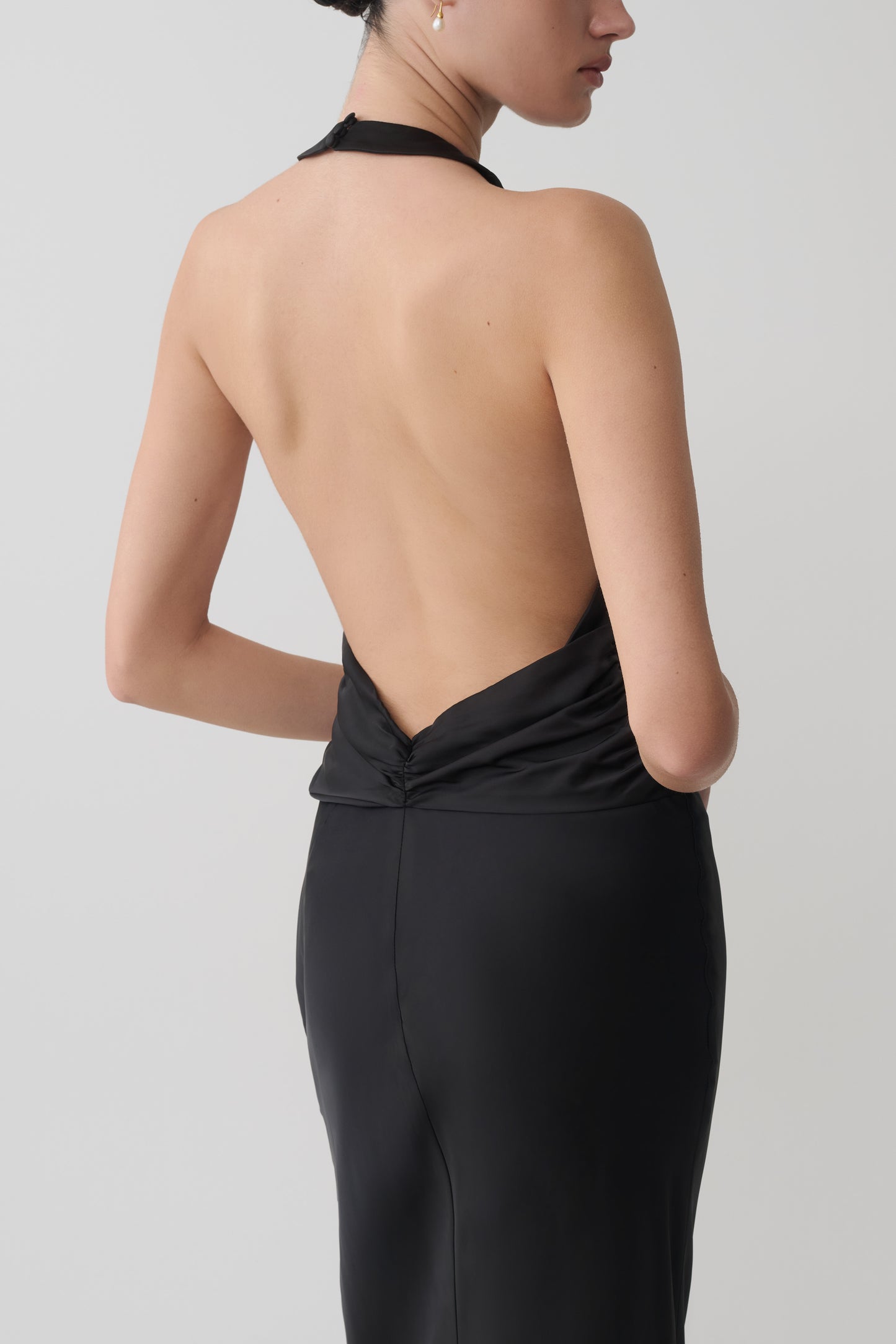 Rinna Satin Halter Maxi Dress - Black