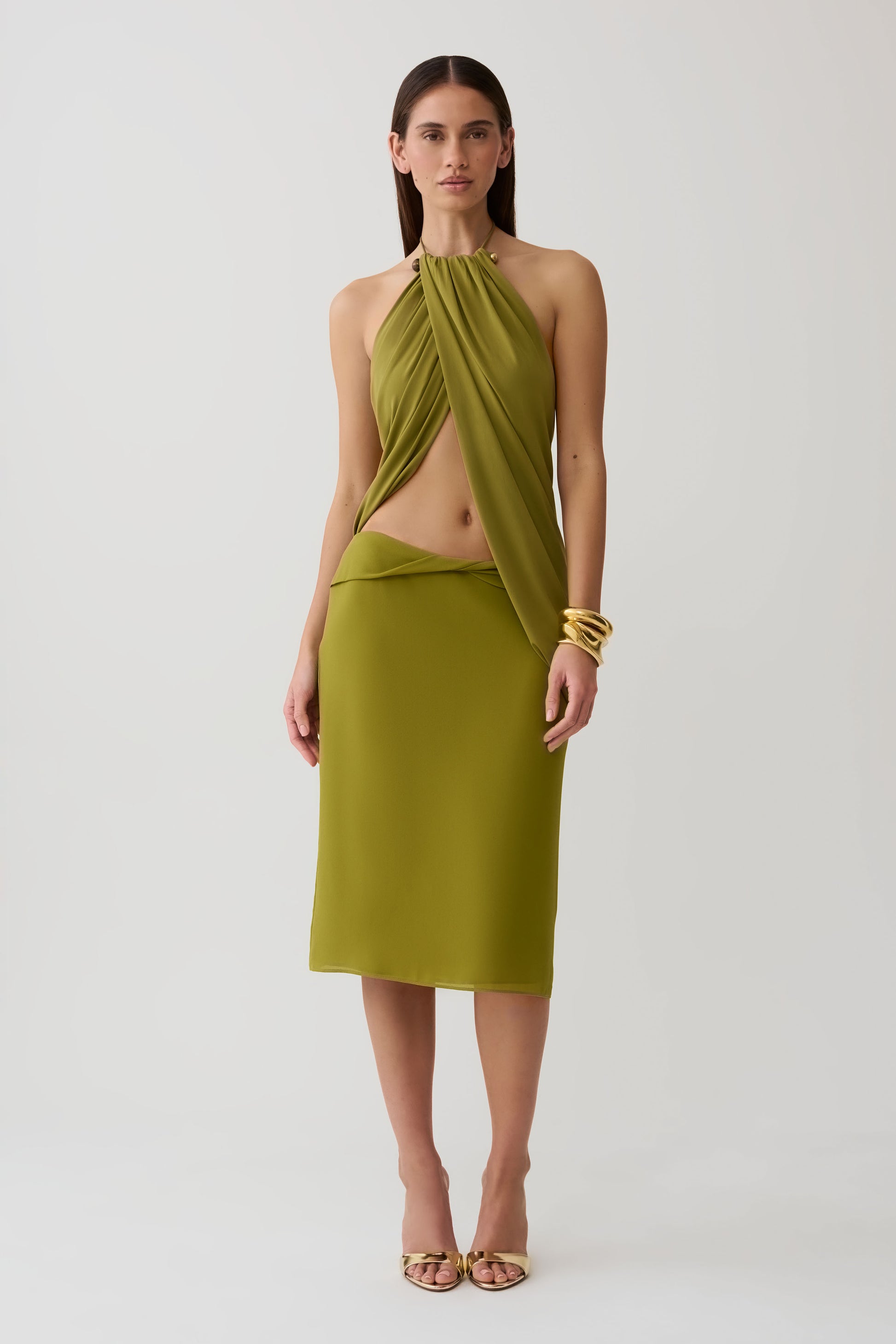 Yuna Draped Hardware Top - Martini Olive #6