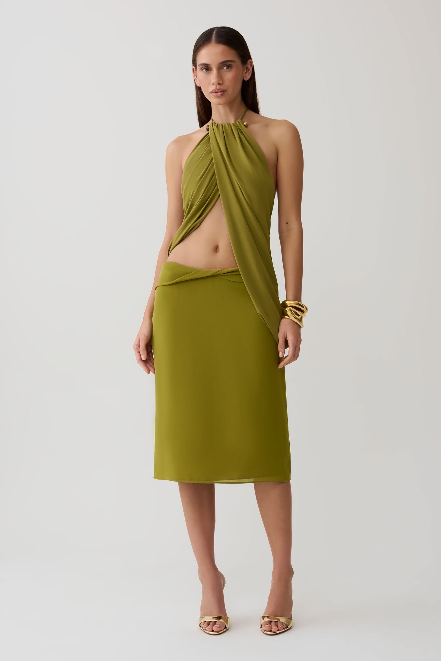 Yuna Draped Hardware Top - Martini Olive