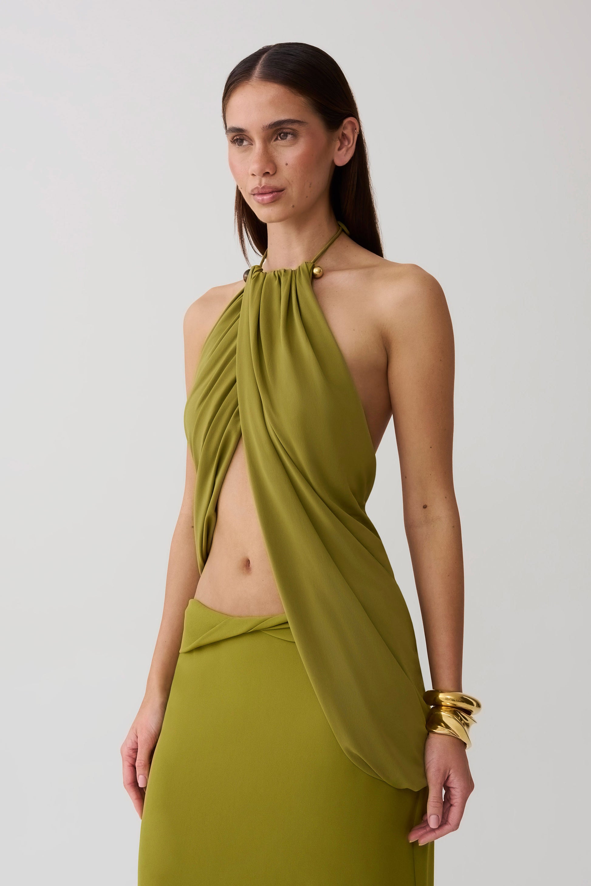 Yuna Draped Hardware Top - Martini Olive #3