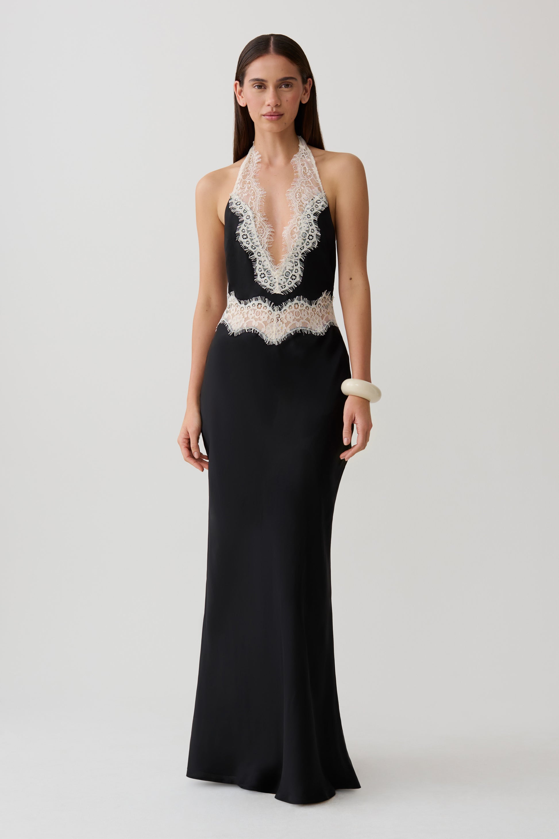 Louise Satin And Lace Maxi Dress - Black/Ivory #5