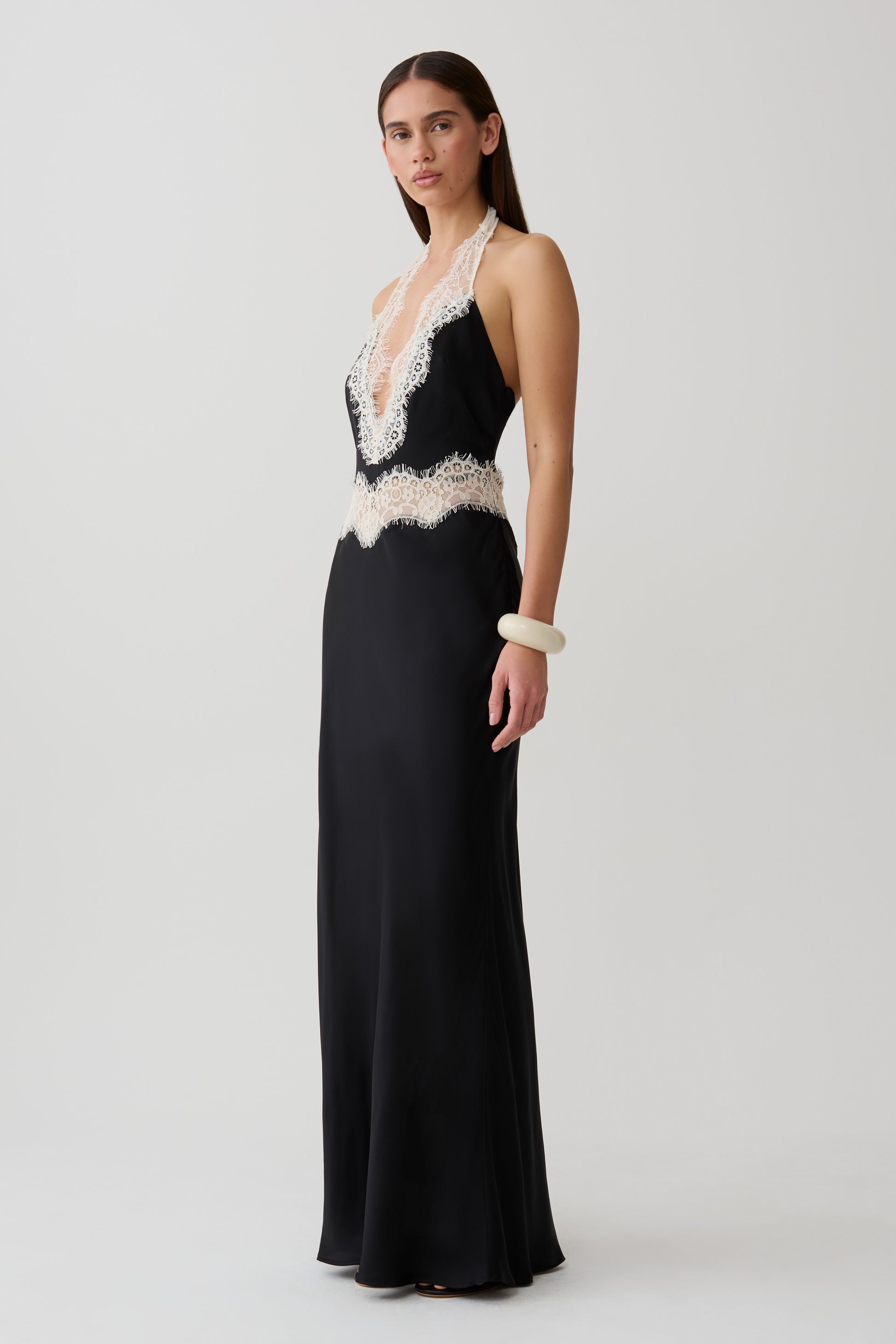 Louise Satin And Lace Maxi Dress - Black/Ivory #4