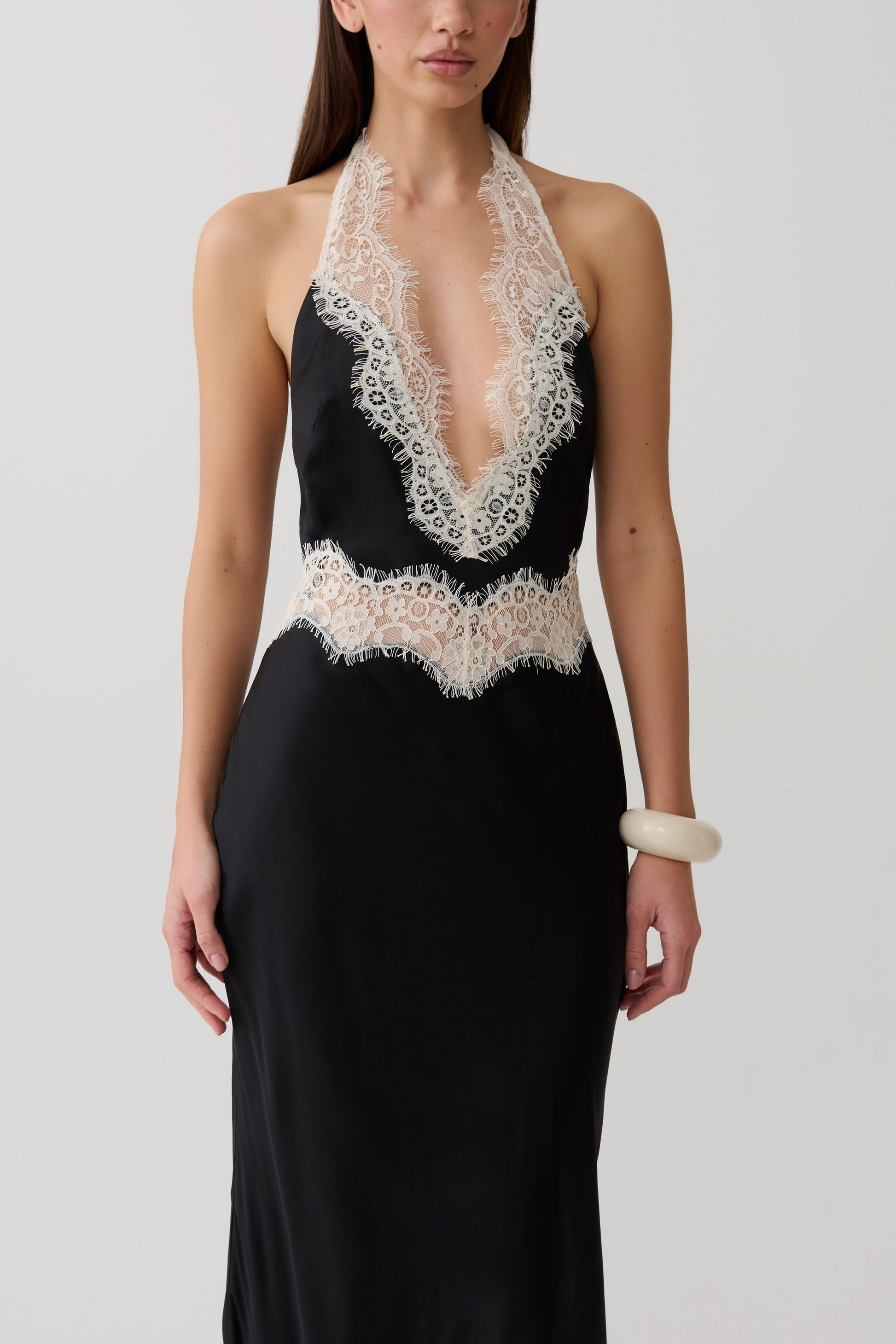 Louise Satin And Lace Maxi Dress - Black/Ivory #3