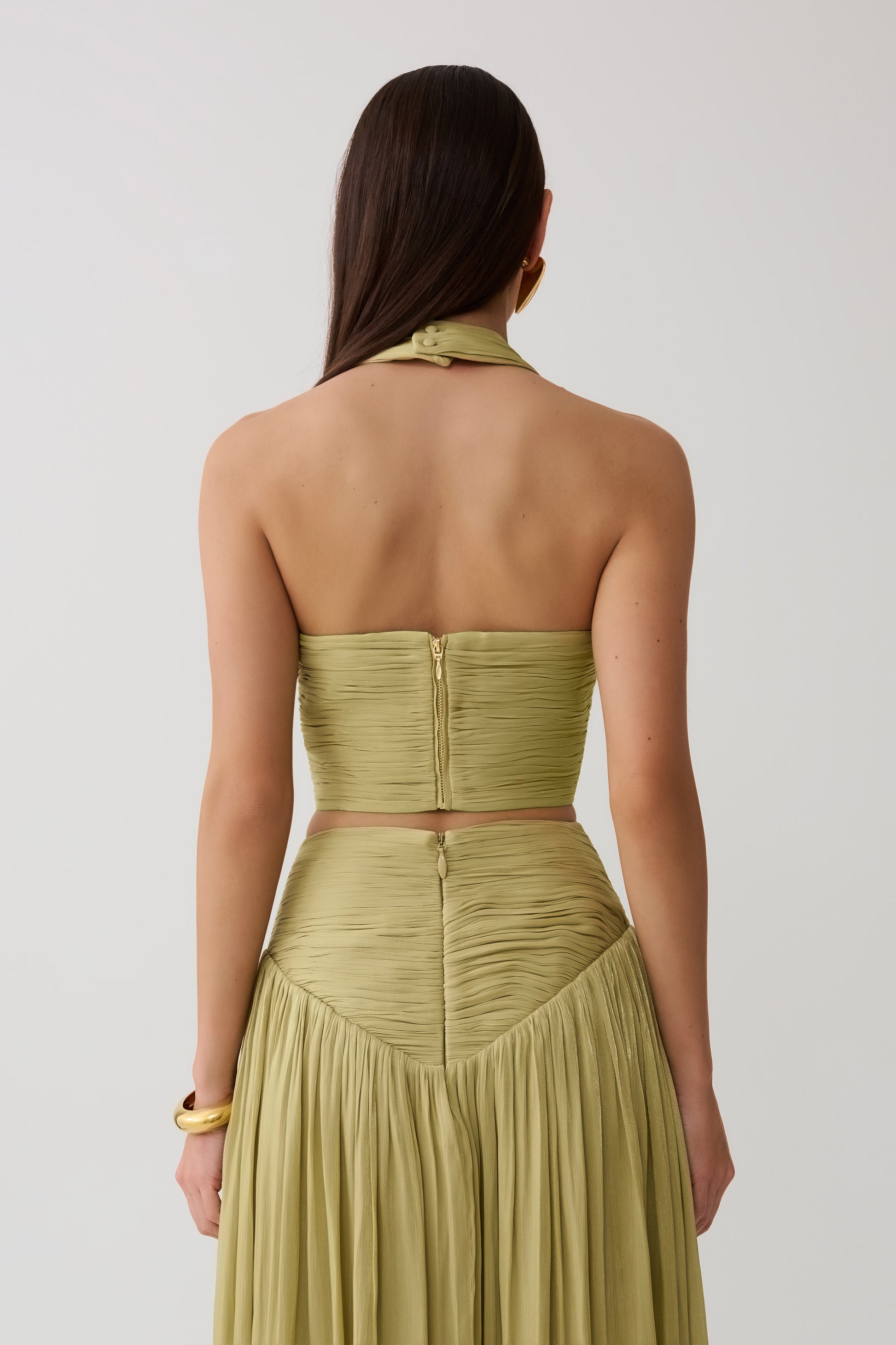 Makena Gathered V Neck Top - Green #2